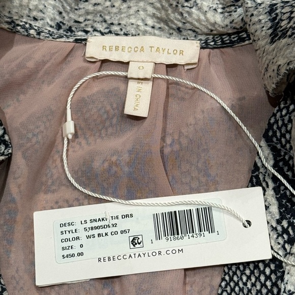 Rebecca Taylor Sz 0 Dress Silk Grey Pink Long Sleeve Tie V-neck Python Snake - Picture 4 of 6